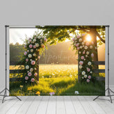 Aperturee - Aperturee Greenery Floral Arch Sunlight Summer Wedding Backdrop